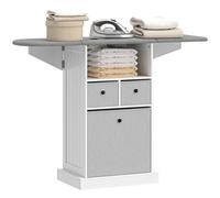 HOMCOM Meuble table à repasser pliable sur roulettes avec étagère ouverte et 3 tiroirs, 121x37x89.5 cm, Blanc et Gris
