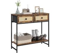 HOMCOM Meuble Table Console en Rotin avec Étagère Ouverte et 2 Tiroirs Avant en Rotin 80 x 30 x 75 cm Marron Rustique