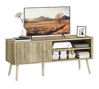HOMCOM Meuble TV 115 cm, Meuble télé pour téléviseur jusqu'à 55 Pouces avec Placard à Porte, Compartiments Ouverts et étagère réglable, Pieds en pin, Banc TV pour Salon, Chambre à Coucher, chêne