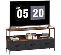 HOMCOM Meuble TV 120 cm, Meuble télé pour téléviseur jusqu'à 55 Pouces avec 1 étagère, 3 tiroirs Pliables et Pieds en Acier, Banc TV pour Salon, Chambre à Coucher, Brun Rustique