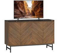 HOMCOM Meuble TV 120 cm, Meuble télé pour téléviseur jusqu'à 55 Pouces avec 4 Portes, Plateau Effet marbre, étagères réglables et Pieds en Acier, Banc TV pour Salon, Chambre à Coucher, Noyer