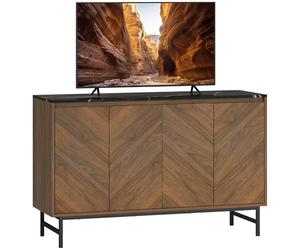 HOMCOM Meuble TV 120 cm, Meuble télé pour téléviseur jusqu'à 55 Pouces avec 4 Portes, Plateau Effet marbre, étagères réglables et Pieds en Acier, Banc TV pour Salon, Chambre à Coucher, Noyer