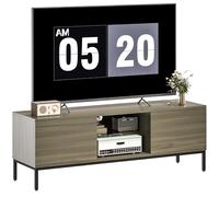 HOMCOM Meuble TV 140 cm, Meuble télé pour téléviseur jusqu'à 60 Pouces avec 2 Portes et étagère en Verre réglable, Banc TV Moderne pour Salon, Chambre à Coucher, Gris