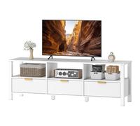 HOMCOM Meuble TV 152 cm, meuble télé pour téléviseur 65 pouces avec 3 tiroirs et 3 étagères ouvertes, 152x39,5x50cm, blanc