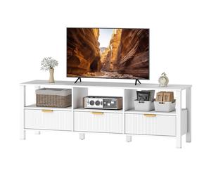 HOMCOM Meuble TV 152 cm, meuble télé pour téléviseur 65 pouces avec 3 tiroirs et 3 étagères ouvertes, 152x39,5x50cm, blanc