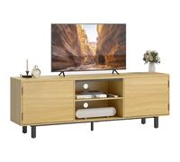 HOMCOM Meuble TV 160 cm, pour Téléviseur 65 Pouces, Métal, Bois Naturel