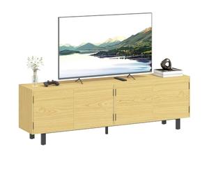 HOMCOM Meuble TV 180 cm Téléviseur jusqu'à 82 Pouces Effet Bois Naturel | 4 Portes à Ouverture par Pression, Meuble Télé, Banc TV, Salon, Chambre
