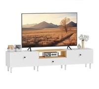 HOMCOM Meuble TV 200 cm, Meuble télé pour téléviseur jusqu'à 90 Pouces avec 2 Portes rabattables, tiroir, charnières à Fermeture amortie et 8 Pieds, Style Moderne, Banc TV pour Salon Chambre, Blanc