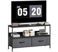 HOMCOM Meuble TV 98 cm, Meuble télé pour téléviseur jusqu'à 47 Pouces avec 1 étagère, 2 tiroirs Pliables et Pieds en Acier, Banc TV pour Salon, Chambre à Coucher, Gris foncé