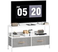 HOMCOM Meuble TV 98 cm pour Téléviseur 47 Pouces Banc et Gris Clair | Meuble Télé, 2 Tiroirs Pliables, 1 Étagère, Pieds en Acier, Banc TV, Salon, Chambre à Coucher