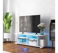 HOMCOM Meuble TV avec lumières LED 2 étagères en verre trempé pour télévision jusqu'à 60 pouces 145 x 40 x 45 cm blanc