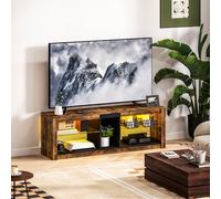 HOMCOM Meuble TV avec lumières LED et télécommande, étagères et compartiments ouvert, 140x35x47cm, marron
