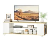 HOMCOM Meuble TV avec roulettes 120 cm, meuble télé pour téléviseur jusqu'à 55 pouces, 2 étagères ouvertes, blanc et naturel