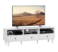 HOMCOM Meuble TV avec tiroirs, 3 compartiments ouverts, 140 cm de long, avec gestion des câbles, pour TV jusqu'à 75 ", blanc, 140 x 34 x 45 cm