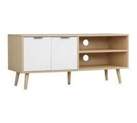 HomCom Meuble TV banc scandinave – Pour TV jusqu'à 46 pouces, 2 portes, 2 niches, passe-câbles