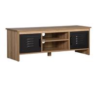 HOMCOM Meuble TV Banc TV 110 cm Design Industriel 2 Placards 2 Niches Noir