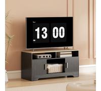 HOMCOM Meuble TV banc TV en bois avec 2 niches 2 armoires à porte une armoire ouverte 105 x 40 x 52 cm effet bois noir