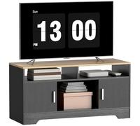 HOMCOM Meuble TV Banc TV en Bois Grand Espace de Rangement avec 2 Compartiments Ouverts 2 armoires à Porte Une Armoire Ouverte 105 x 40 x 52 cm Effet Bois Noir
