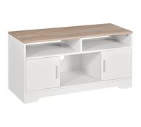 Meuble Tv Banc Tv En Bois Grand Espace De Rangement Avec 2 Compartiments Ouverts 2 Armoires À Porte Une A Blanc