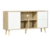 HOMCOM Meuble TV Banc TV jusqu'à 45 Pouces Pattes en Bois Massif 3 niches 1 Meuble avec Porte et 2 tiroirs