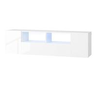 HOMCOM Meuble TV, Banc TV, Meuble de télévision, jusqu'à 60 Pouces, avec lumières LED, 2 étagères et placards, 137 x 35 x 42 cm, Panneau de Porte Brillant, Blanc
