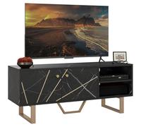 HOMCOM Meuble TV Banc TV Meuble pour télévision jusqu'à 50 Pouces avec Placard, étagère réglable et Passe-câbles, dim. 110l x 35P x 45H cm Aspect marbre Noir