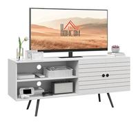 HOMCOM Meuble TV Banc TV Meuble pour télévision jusqu'à 65 Pouces avec 2 Compartiments Ouverts et 1 étagère réglable 145x38x65 cm Blanc