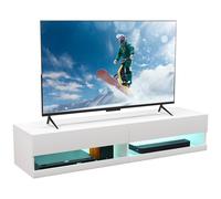 HOMCOM Meuble TV Banc TV Mural Suspendu LED contrôle Via Application, Style Contemporain - placards avec 2 Portes battantes et 2 Passe-câbles - en Bois dim. 150L x 40l x 30H cm Blanc laqué