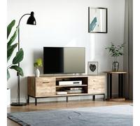 HOMCOM Meuble TV banc TV support de télévison jusqu'à 50 pouces placard, 2 tiroirs et étagère - 2 passe-câbles - 132 x 39 x 45,5 cm marron noir Description:Cette magnifique table télé embellira votre 