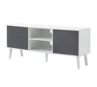 HOMCOM Meuble TV Bas de Style Moderne avec 2 tiroirs en Tissu Gris foncé 110 L x 29 l x 46,5 H cm - Gestion des câbles - MDF