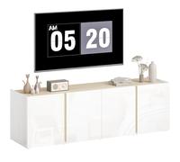 HOMCOM Meuble TV bas pour téléviseur jusqu'à 65" - 135 cm de long - Brillant - Avec étagères réglables - Gestion des câbles - 4 portes à fermeture douce - Pour salon - Blanc