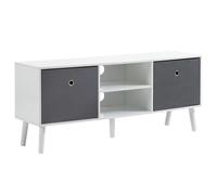 HOMCOM Meuble TV bas sur pieds style contemporain avec 2 tiroirs en tissu gris dim. 110L x 29l x 46,5H cm - passe-câbles - MDF