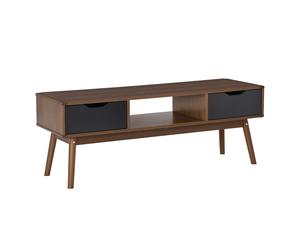 HOMCOM Meuble TV bas sur pieds style scandinave 2 tiroirs Hauteur de 46 cm 122L x 39l x 46H cm coloris chêne clair blanc