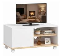 HOMCOM Meuble TV bas sur roulettes Blanc et chêne 80 x 45 x 41 cm