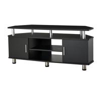 HOMCOM Meuble TV Meuble télé Bois Banc TV pour téléviseur jusqu'à 55 Pouces avec Grand Plateau, placards à Portes et Compartiment Ouvert pour Salon Chambre à Coucher, 120 x 40 x 52 cm, Noir