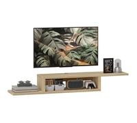 HOMCOM Meuble TV Mural Flottant Suspendu Support TV - étagère Murale Flottante - Niche, Passe-Fils - chêne Clair