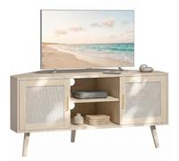 HOMCOM Meuble TV d'angle 115 cm pour Téléviseur jusqu'à 65 Pouces Chêne