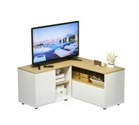 HOMCOM Meuble TV d'angle avec Rangements jusqu'à 40 Pouces Chêne Blanc | Banc Télévision, Longeur 90 cm, Design Moderne, pour Salon Chambre