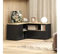 HOMCOM Meuble TV d'angle banc télévision jusqu'à 40 pouces avec 2 placards et 3 niches 90 x 90 x 45 cm chêne et noir