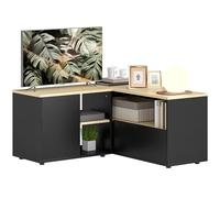 HOMCOM Meuble TV d'angle Banc télévision jusqu'à 40 Pouces avec rangements chêne et Noir