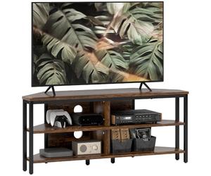 HOMCOM Meuble TV d'angle passages de câbles pour TV Max 50" Brun Rustique | Étagères de rangement, salon, chambre