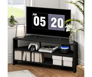HOMCOM Meuble TV d'angle pour télévision 47 Pouces, Meuble TV Moderne avec 2 étagères Ouvertes pour Salon, Chambre à Coucher, Noir