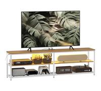 HOMCOM Meuble TV industriel pour salon avec lumières LED Télécommande Extension pour charger et 2 compartiments ouverts Meuble TV de 65 pouces 159 x 29 x 46,5 cm Naturel