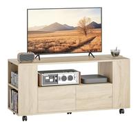 HOMCOM Meuble TV jusqu'à 42", meuble TV avec roues pivotantes et frein, étagères réglables et tiroirs pour salon et salon, 102 x 34,5 x 48,5 cm, bois naturel