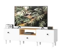 HOMCOM Meuble TV max 177,8 cm avec 2 Portes à Abattant, Tiroir et Étagère Ouverte, en Bois, 150x35x45 cm, Blanc et Couleur Bois