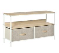 HOMCOM Meuble TV Bas sur Pieds Support TV pour télévison jusqu'à 47 Pouces Style Industriel 2 tiroirs en Tissu Gris Bois Naturel et métal Blanc