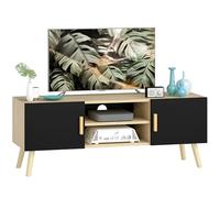 HOMCOM Meuble TV Meuble télé Bois Banc TV jusqu'à 50 Pouces avec étagères, 2 placards et Passe-câbles pour Salon, Chambre à Coucher, 110 x 36,2 x 42 cm, chêne et Noir