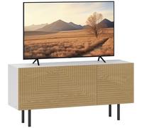 HOMCOM Meuble TV Meuble télé Bois Banc TV pour téléviseur jusqu'à 65 Pouces avec placards à Portes cannelées et Passe-câbles pour Salon Chambre à Coucher, Effet Bois Naturel