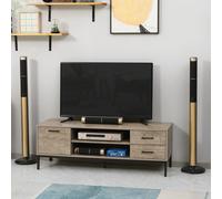 HOMCOM Meuble TV meuble télé jusqu'à 50 pouces placard, 2 tiroirs et 2 niches - 2 passe-câbles - 132 x 39 x 45,5 cm gris noir