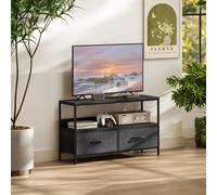HOMCOM Meuble TV, meuble télé pour téléviseur jusqu'à 47 pouces avec 2 tiroirs et pieds en acier, 98 x 29 x 56 cm, gris foncé